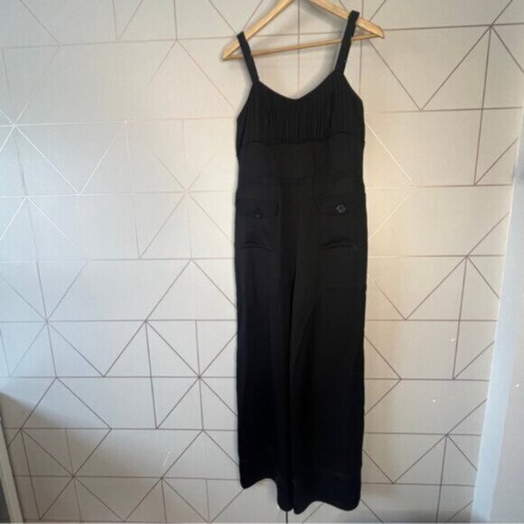 Self Portrait Wide Leg Black Satin Jumpsuit - Picture 3 of 12
